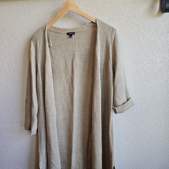 Talbots Textured Linen Roll-Tab Long Duster - Metallic Size M Medium Fall Academ - Picture 9 of 9